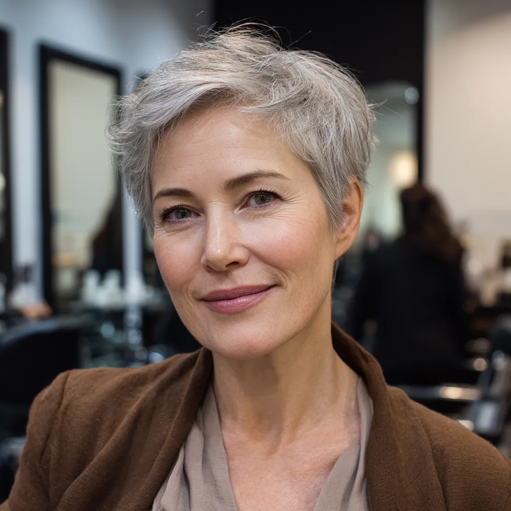 Elegant Textured Silver Pixie Cut with Soft Layers