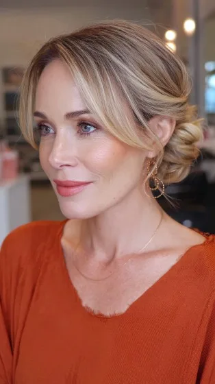 Elegant Twisted Low Bun with Face-Framing Layers