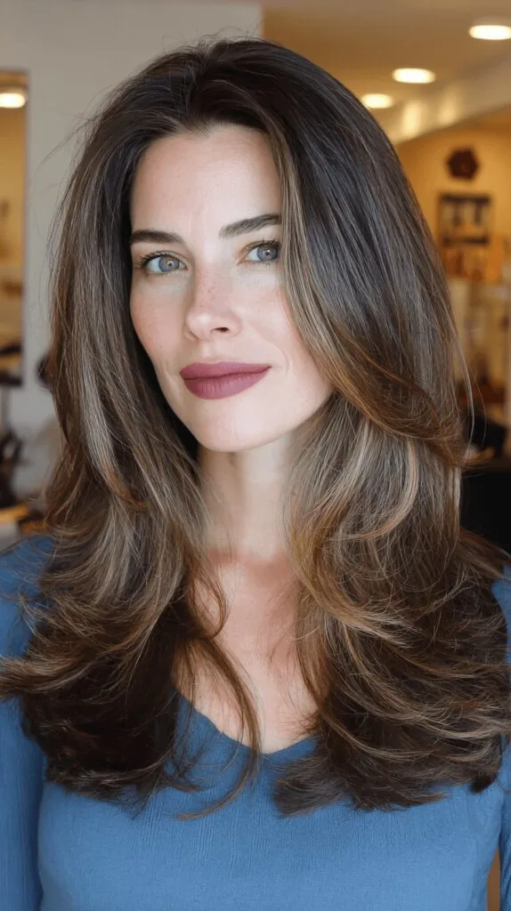 Elegant Voluminous Long Layers with Soft Highlights