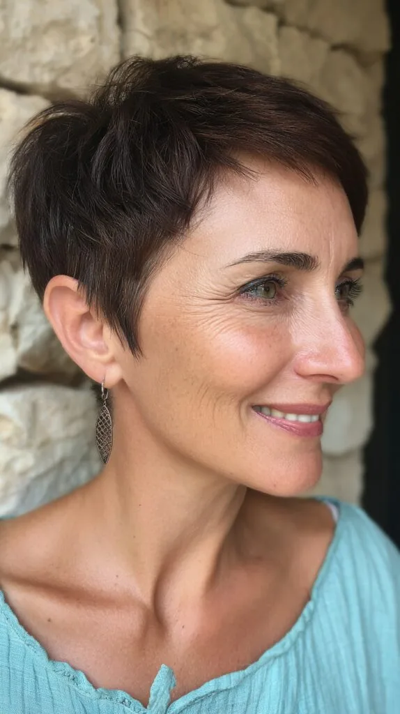 Expressive Espresso Textured Pixie with Side Sweep
