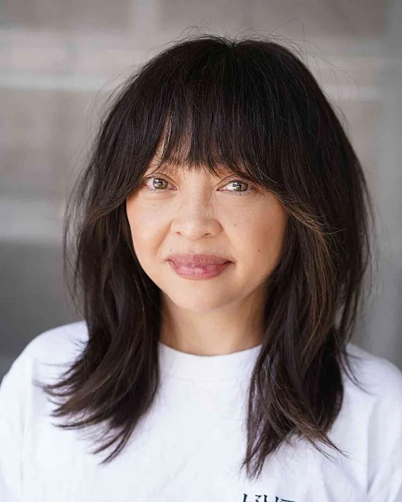 Face-Framing Fringe on a Medium-Length Hairstyle for Ladies Aged 40 with fine hair