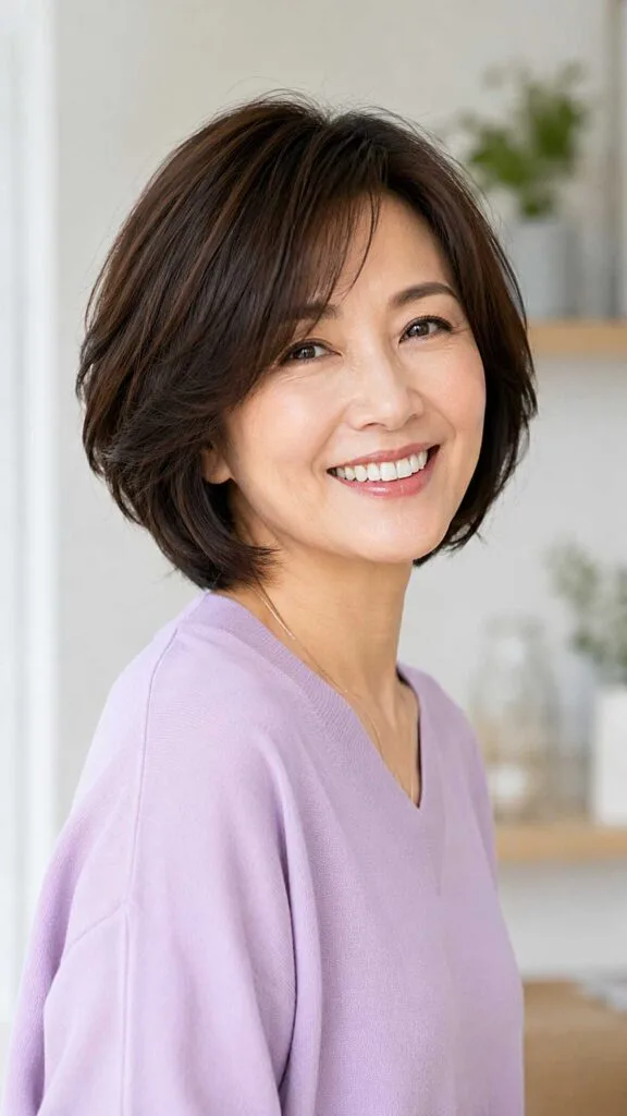 Feathered Chin-Length Bob with Lifted Crown Volume