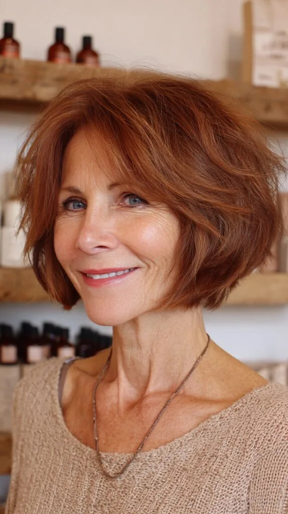 Feathered Copper Italian Bob with Rounded Crown Lift