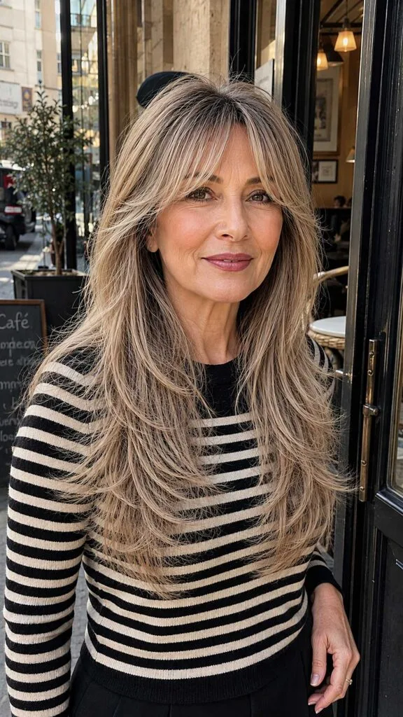 Feathered Layers with Wispy Curtain Bangs in Dimensional Blonde