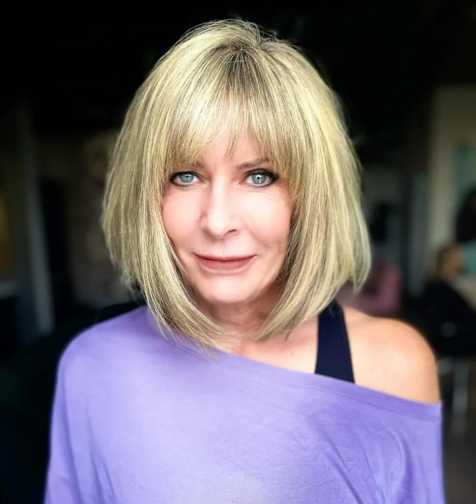 Fresh Light Blonde Midi Bob with Soft Fringe