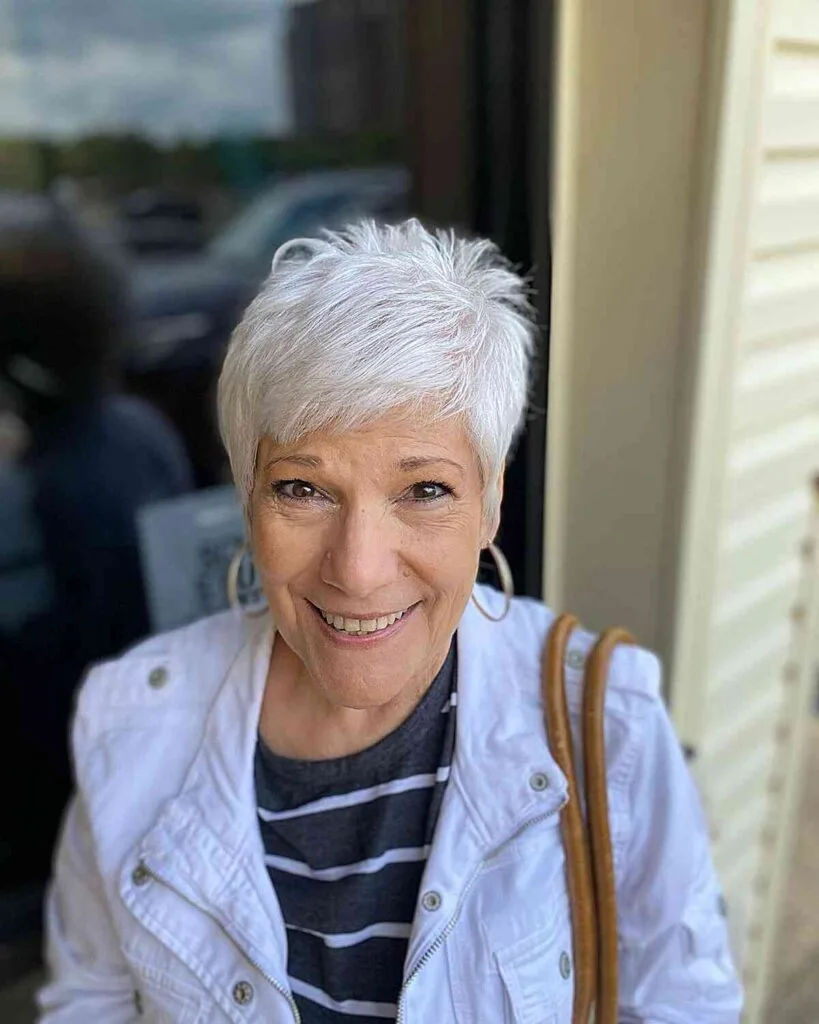 Frosty Side-Swept Pixie Cut for Old Ladies with Fine Tresses and short hair