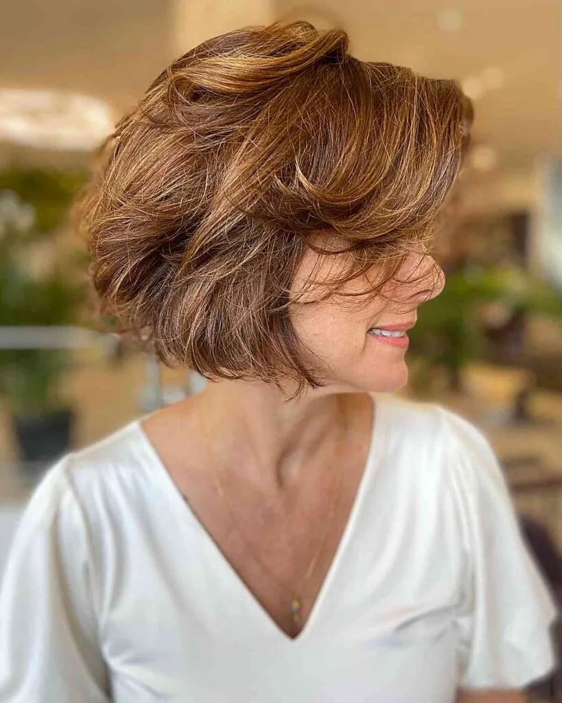 Full Feathered Bob Hairstyle for Women Over 50