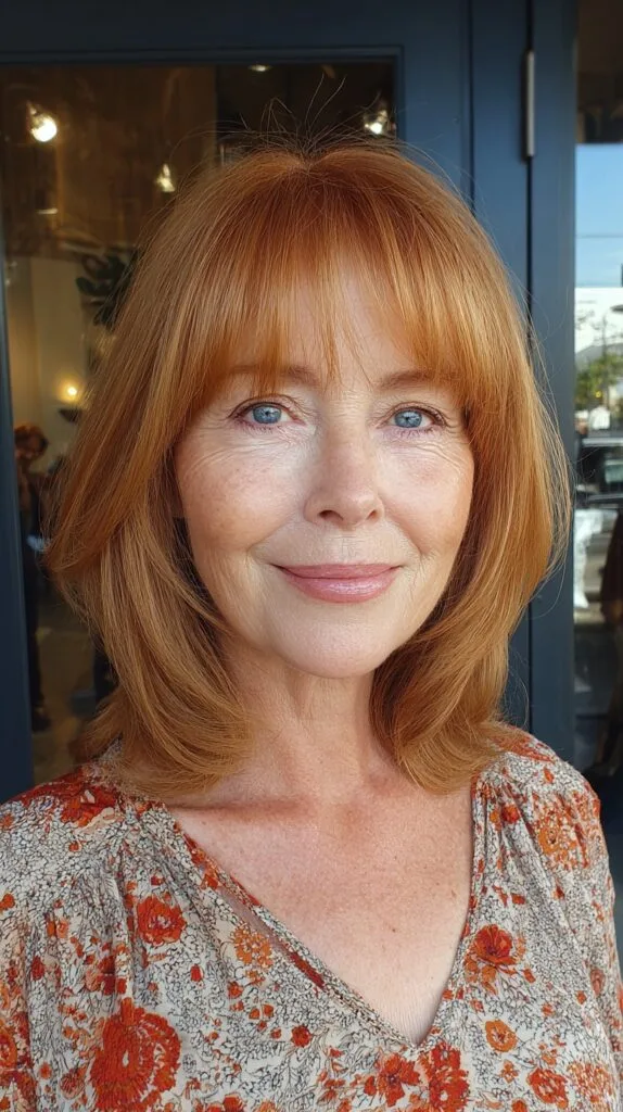 Ginger Feathered Shoulder-Length Cut with Wispy Curtain Fringe