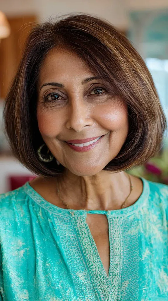 Glossy Chestnut Chin-Length Bob with Center Part