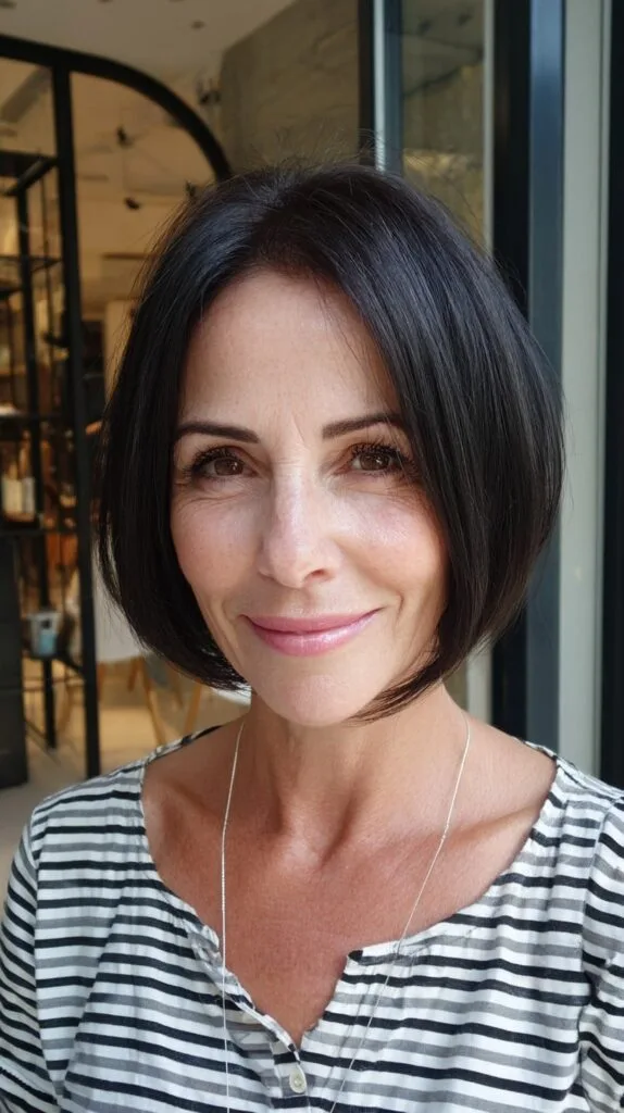 Glossy Chin-Grazing Rounded Bob with Soft Interior Graduation