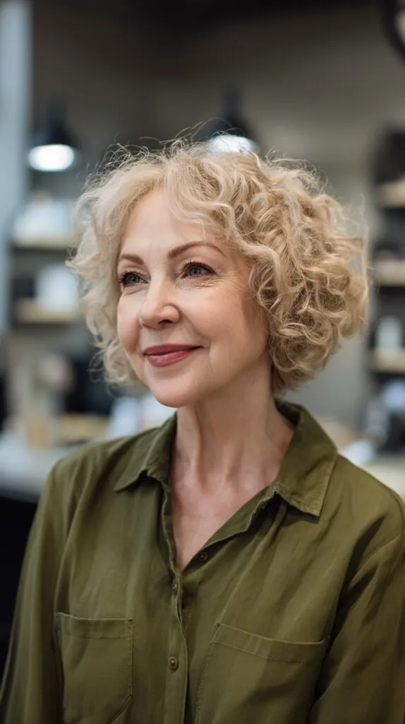 Golden Blonde Curly Bob with Textured Volume