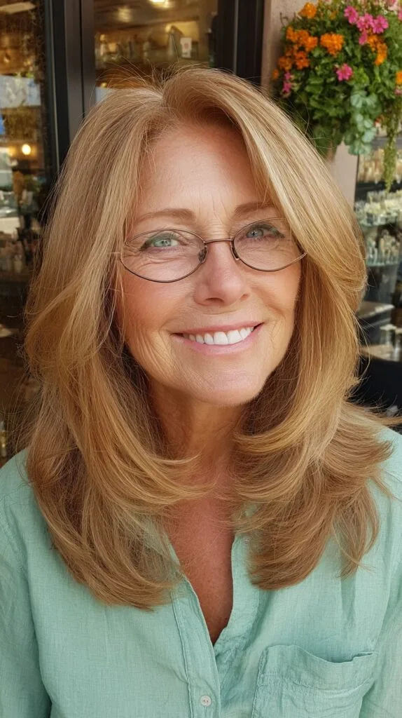 Golden Blonde Flowing Layers with Lightweight Bangs