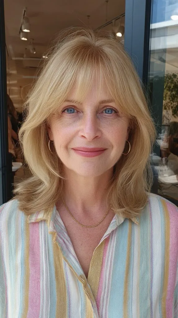 Golden Shoulder-Length Shag with Wispy Center Curtain Fringe