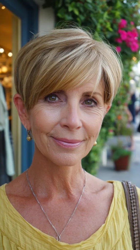 Golden-Toned Feathered Pixie for Mature Grace