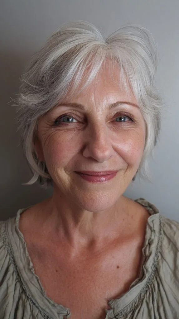Graceful Silver Feathered Pixie for Mature Hair