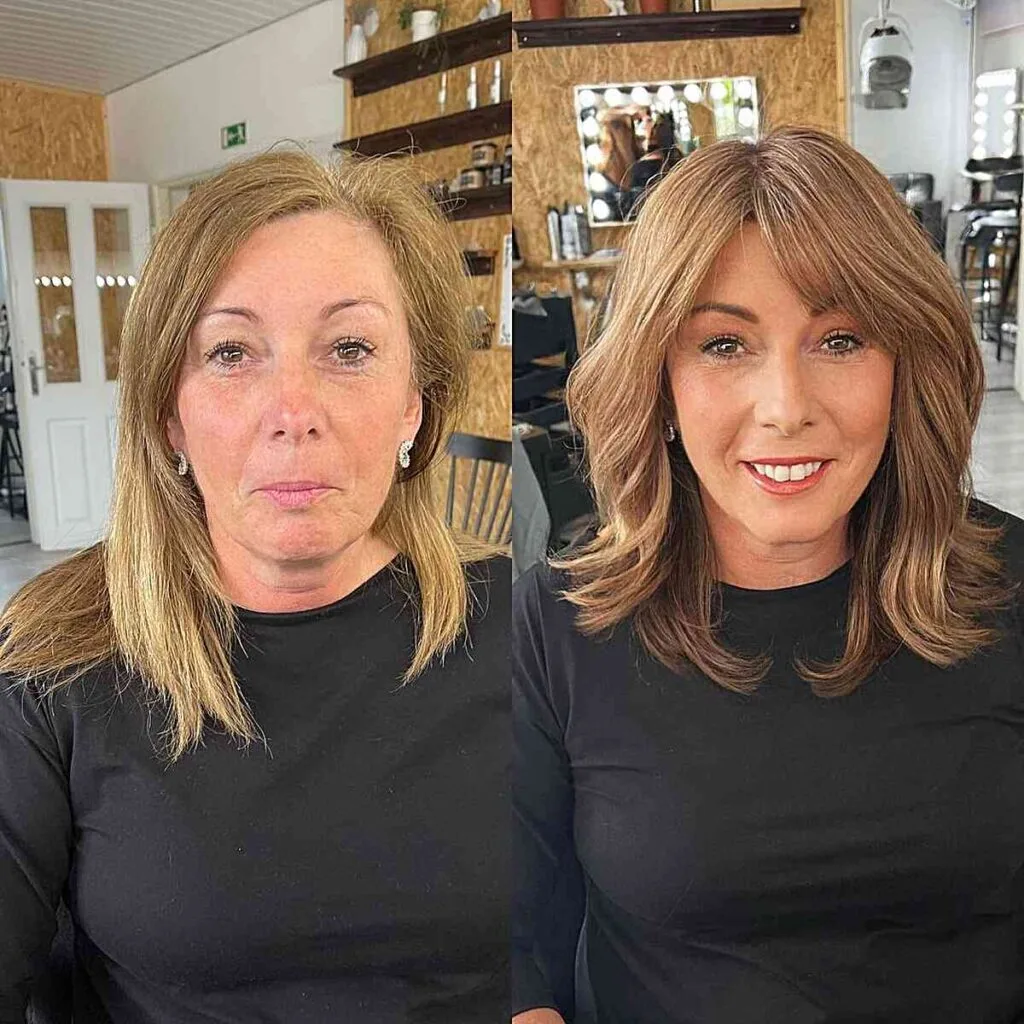 Honey Brown Balayage with a Shoulder-Length Hairstyle for Women Aged 40