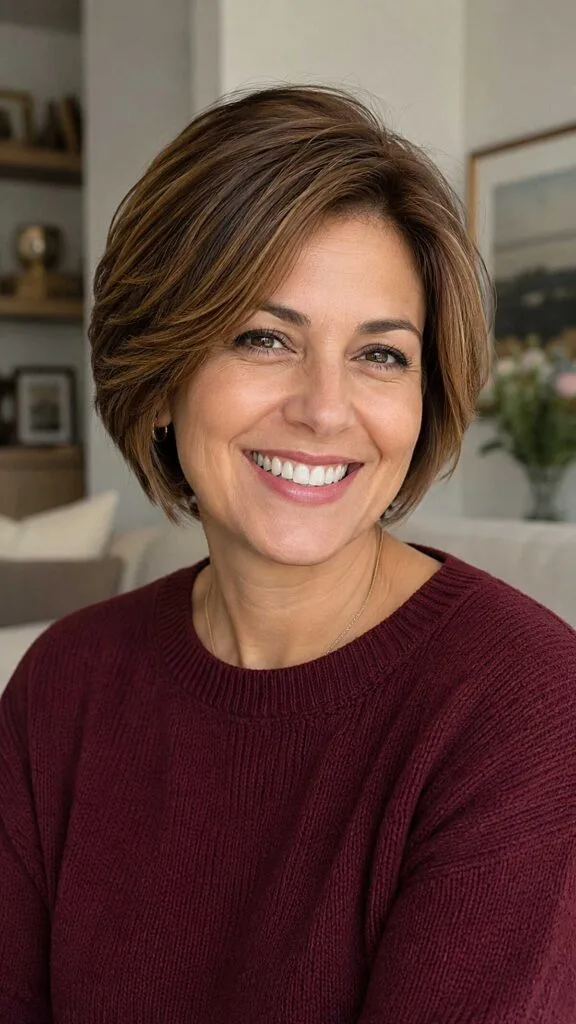 Layered Brunette Bob with Caramel Highlights
