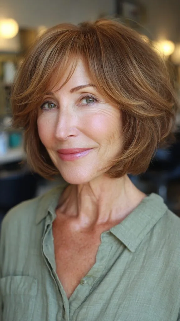 Layered Cinnamon Swirl Bob with Soft Waves