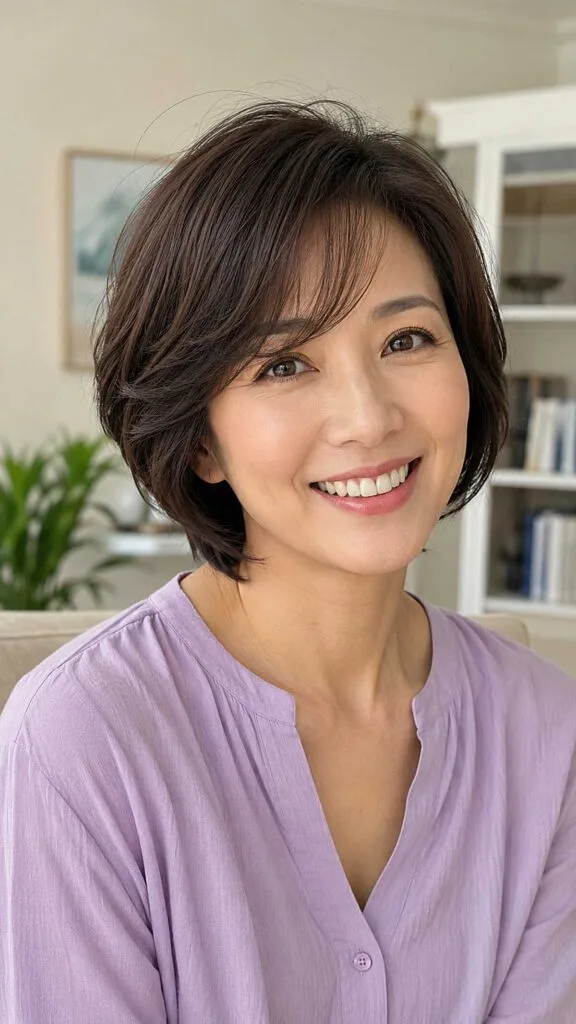 Layered Dark Brown Bob with Soft Side Part