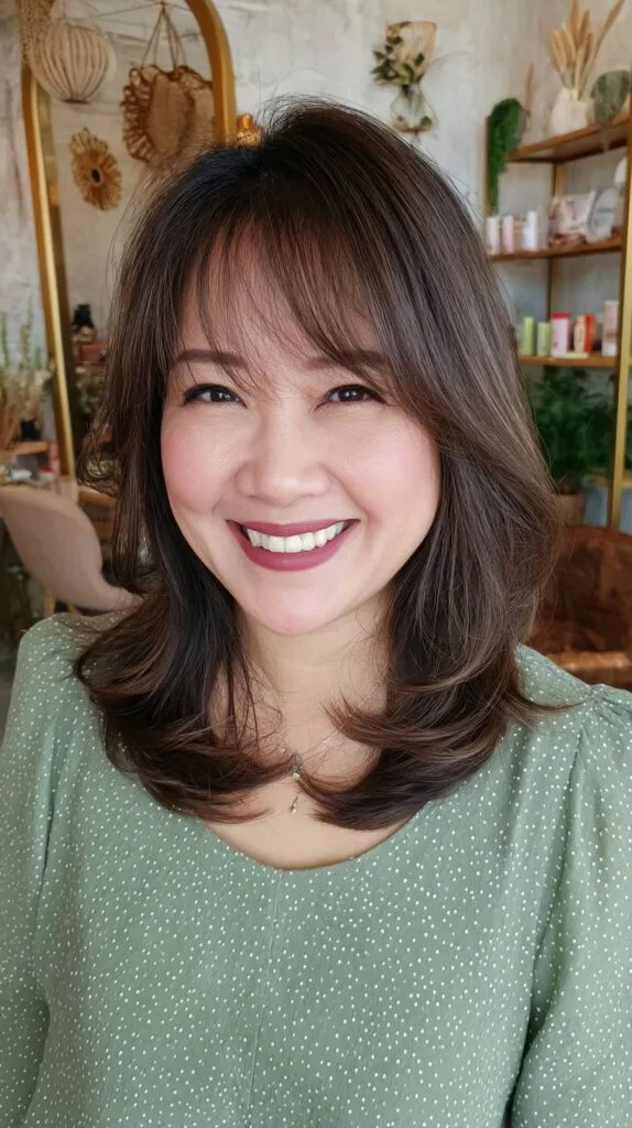 Layered Mid-Length Cut with Subtle Side Bangs