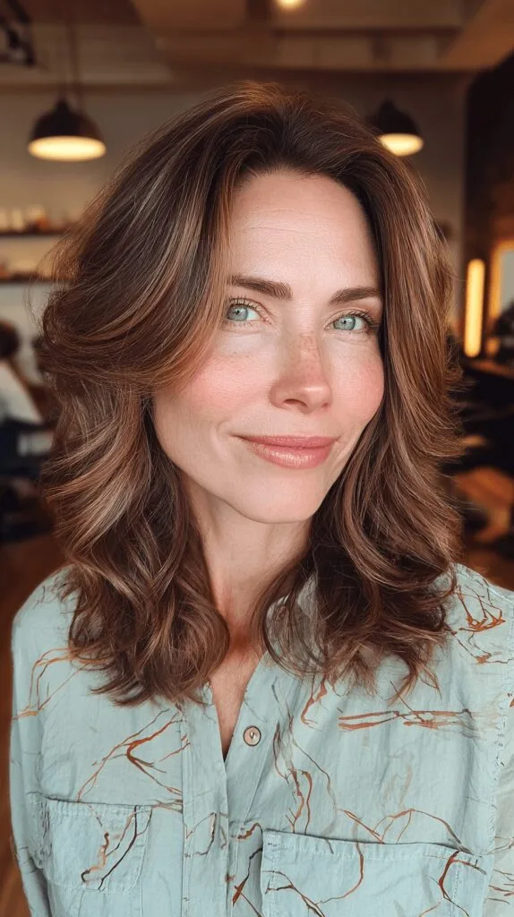 Layered Wavy Cut with Warm Chestnut Tones