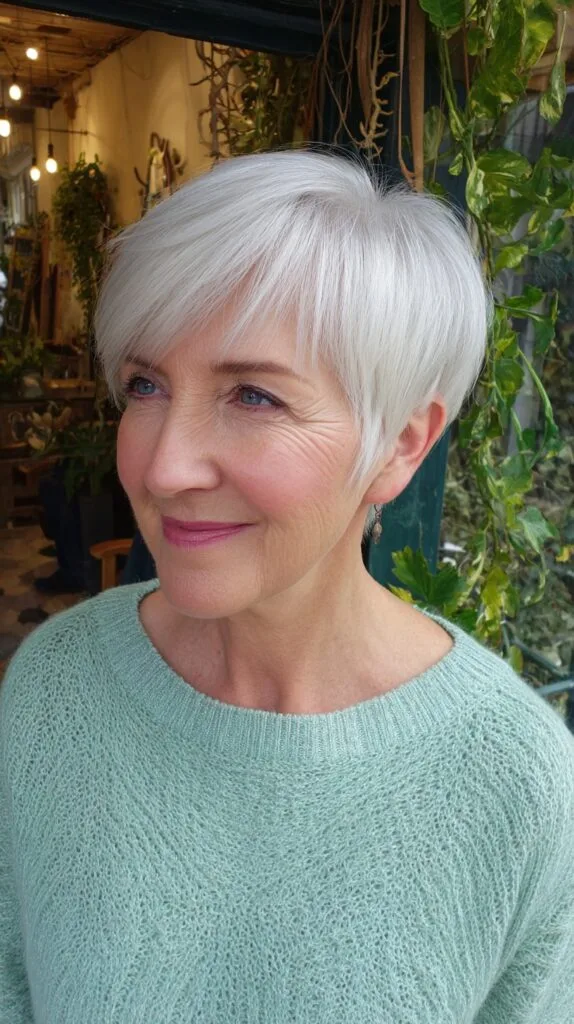 Light Blonde Asymmetric Pixie with Soft Layers