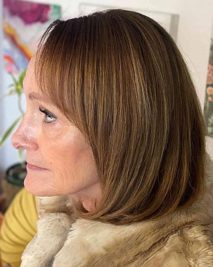 Light Brunette with Warm Undertones for Long Bob for Autumn and Women Over 50