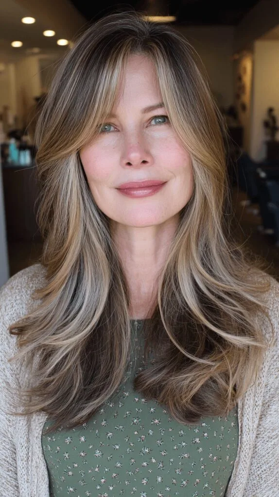 Long Layered Cut with Soft Blonde Highlights