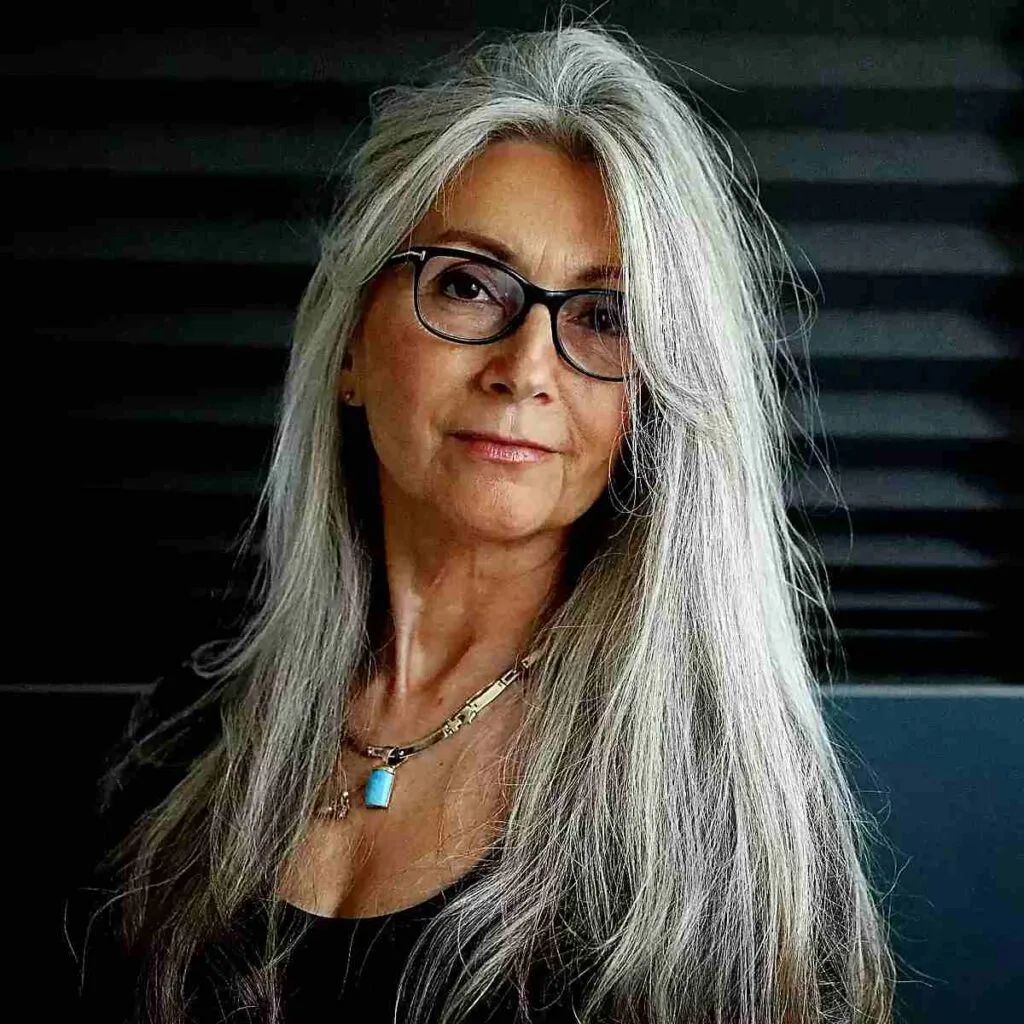 Long Tousled Straight Hair with Face Frame and Bangs for Women Over 50