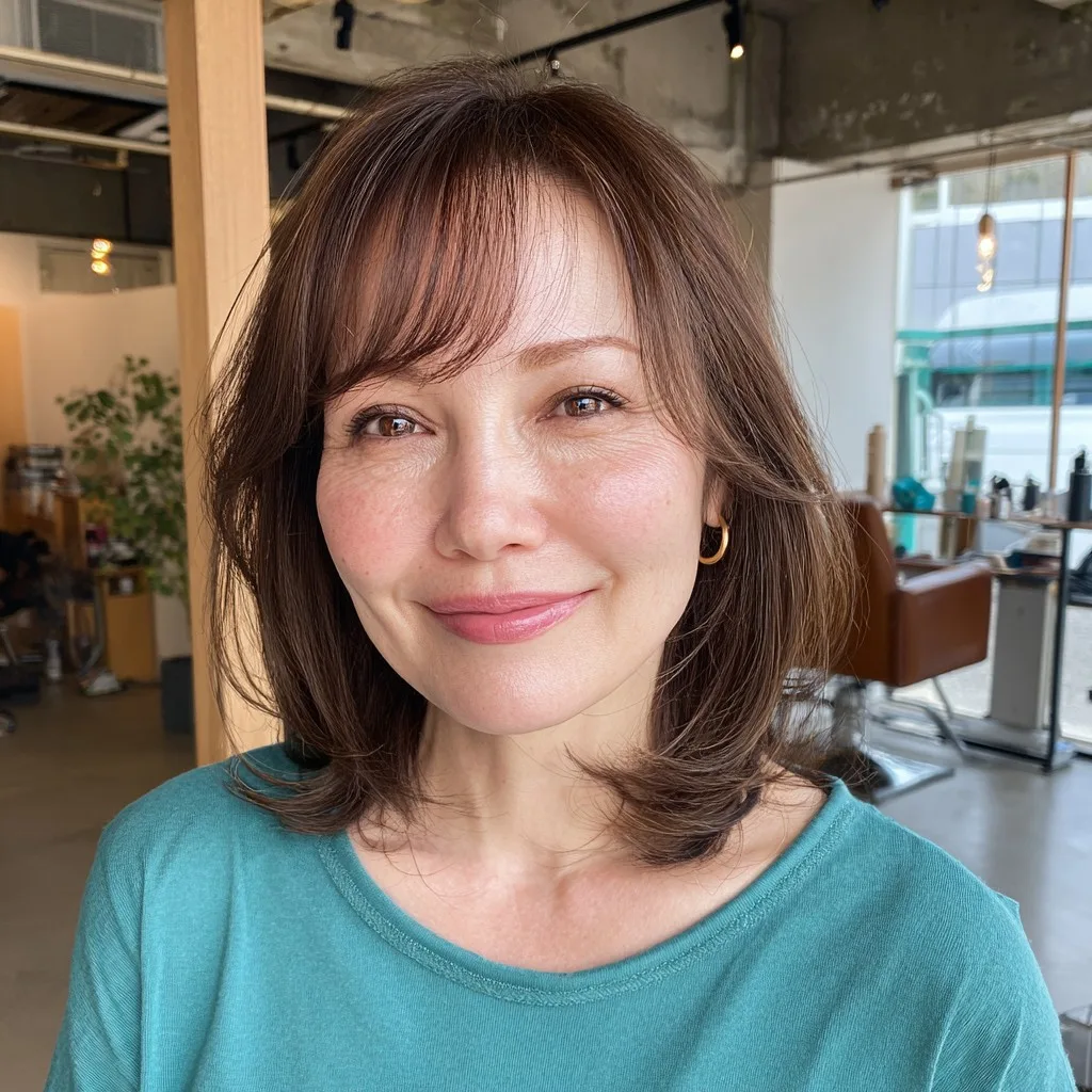 Lovely Layered Midi Bob with Face-Framing Bangs