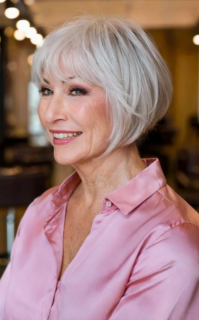 Low-Maintenance Angled Bob for 60-year-old ladies