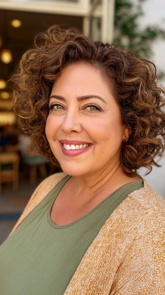 Lush Chestnut Curls with Voluminous Texture