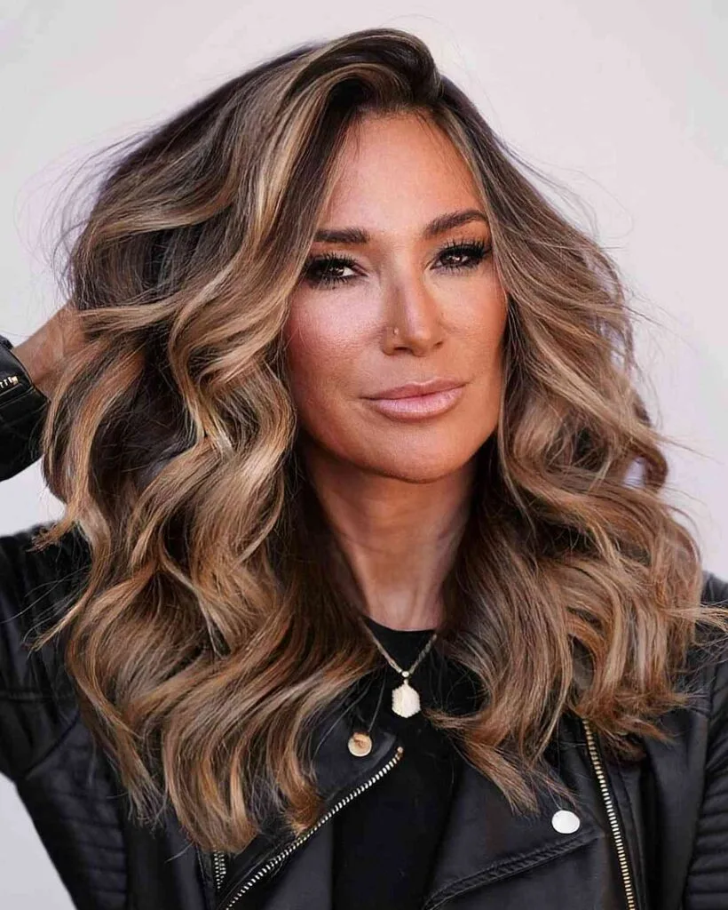 Medium Brown Balayage with Effortless Curls for Women Over 40