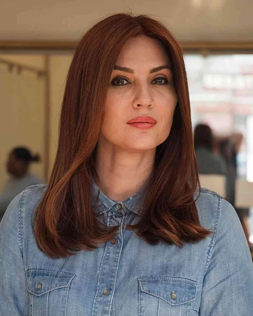 Medium-Length Crimson Straight Hair for Women Aged 40