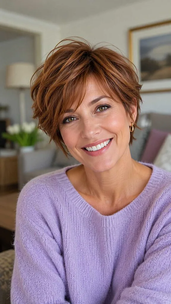 Messy Auburn Pixie with Copper Highlights