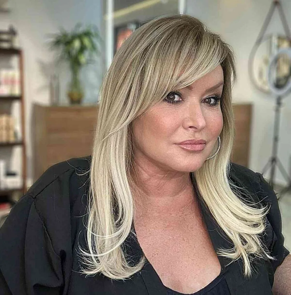 Mid-Length Blonde Fine Hair with Side Bangs for Women Over 40