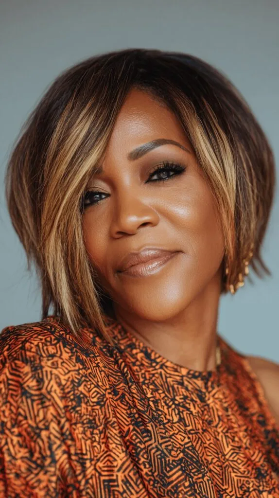 Modern Asymmetrical Bob with Blonde Highlights
