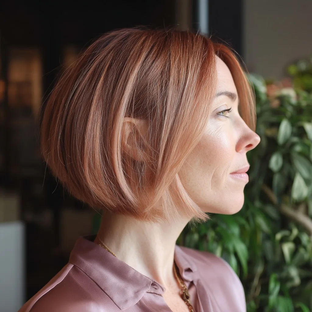 Modern Blunt Cut with Subtle Rose Gold Highlights