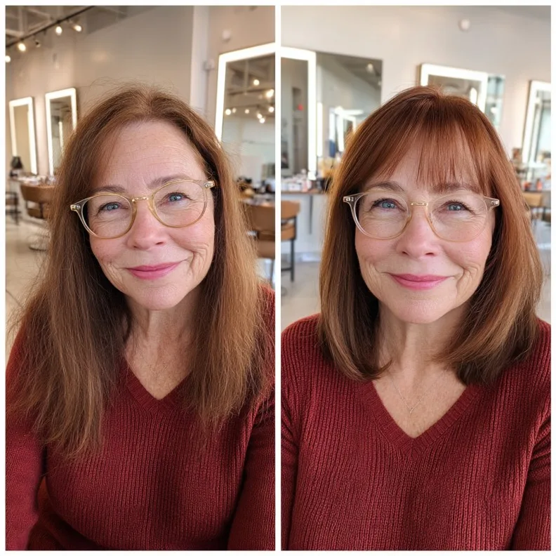 Modern Copper Blunt Bob with Soft Fringe