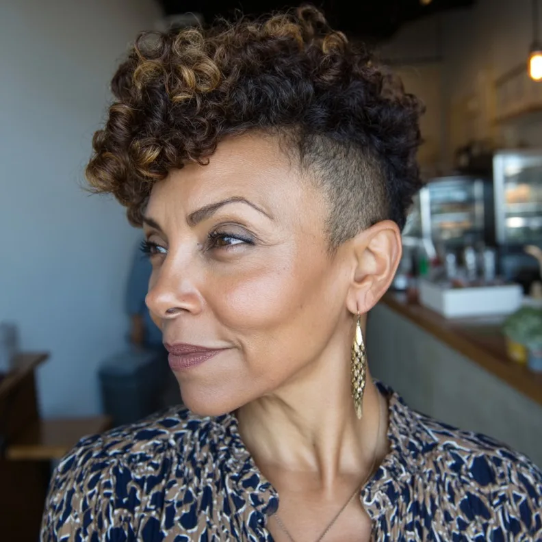 Modern Curly Undercut with Warm Highlights