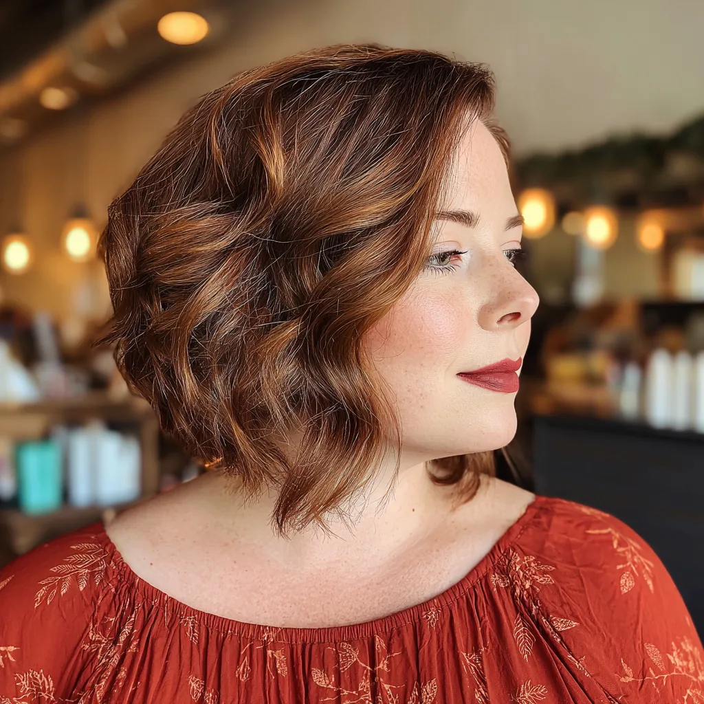 Modern Rich Auburn Angular Bob with Soft Waves