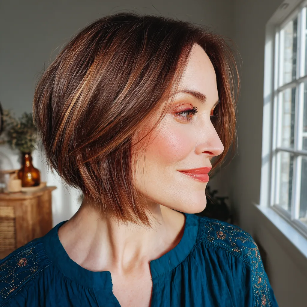 Modern Rich Chocolate Angular Bob with Subtle Layers