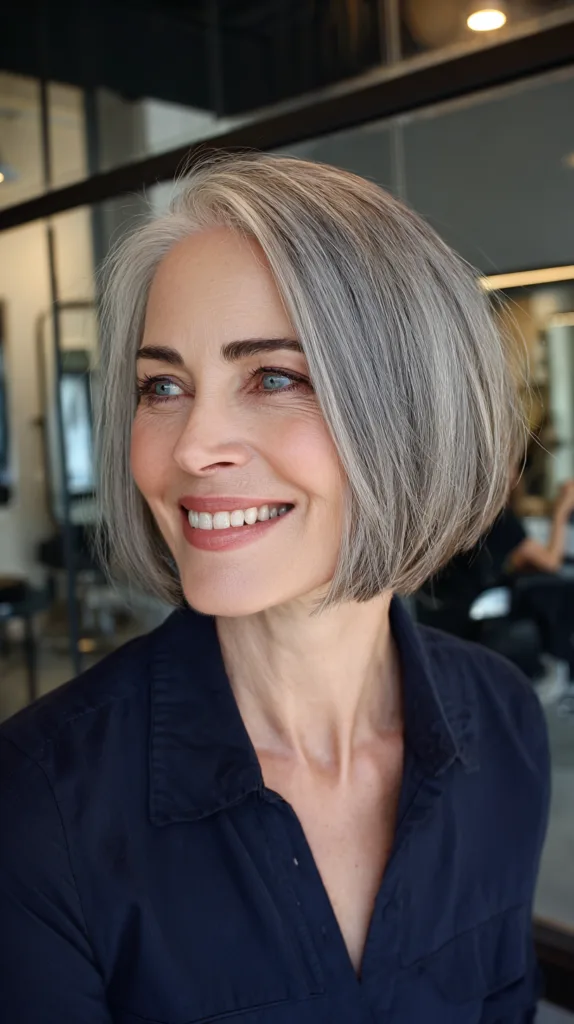 Modern Silver Chin-Length Bob with Subtle Layers