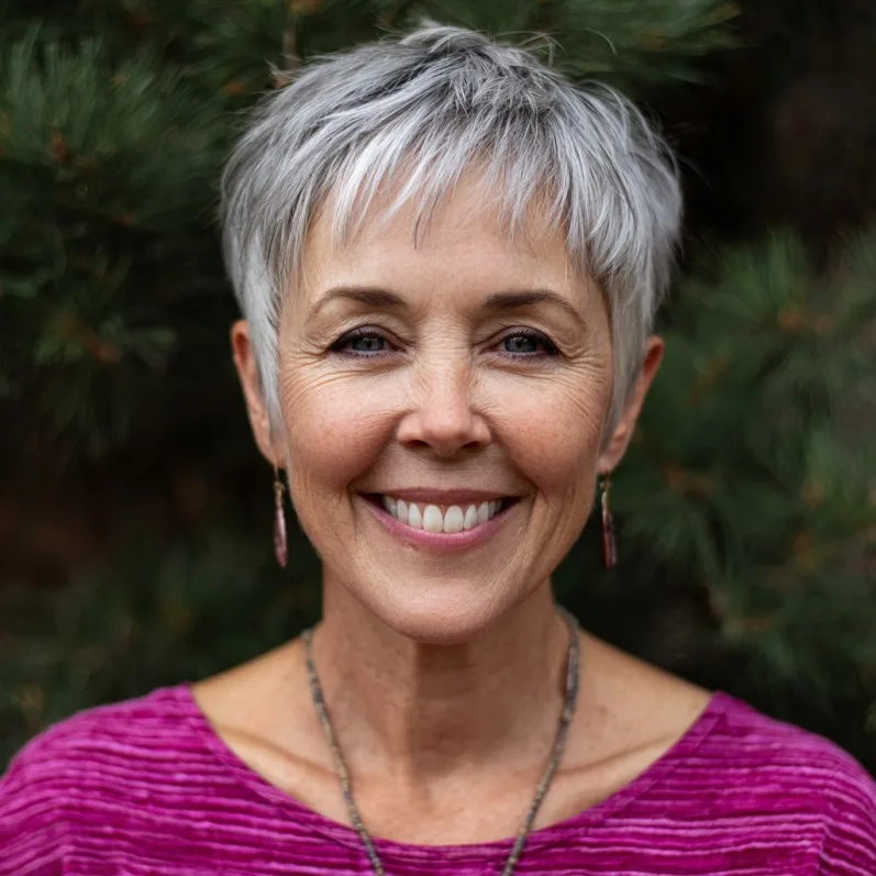 Modern Silver Pixie Cut with Textured Bangs