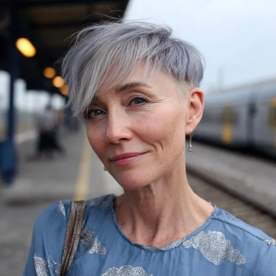 Modern Silver Pixie with Undercut and Textured Layers