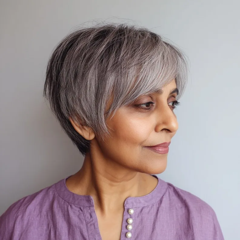 Modern Silver Textured Long Pixie Cut