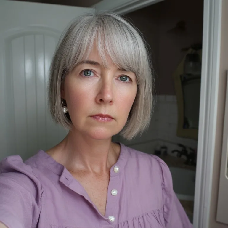 Modern Silvery Blunt Bob with Soft Front Layers