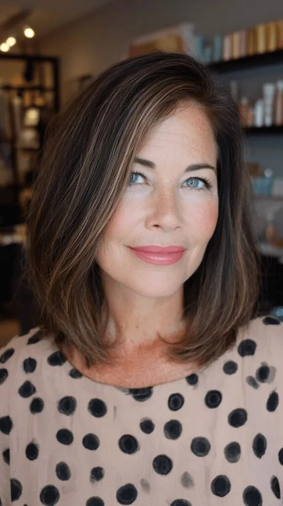 Modern Sleek Lob with Subtle Blonde Highlights