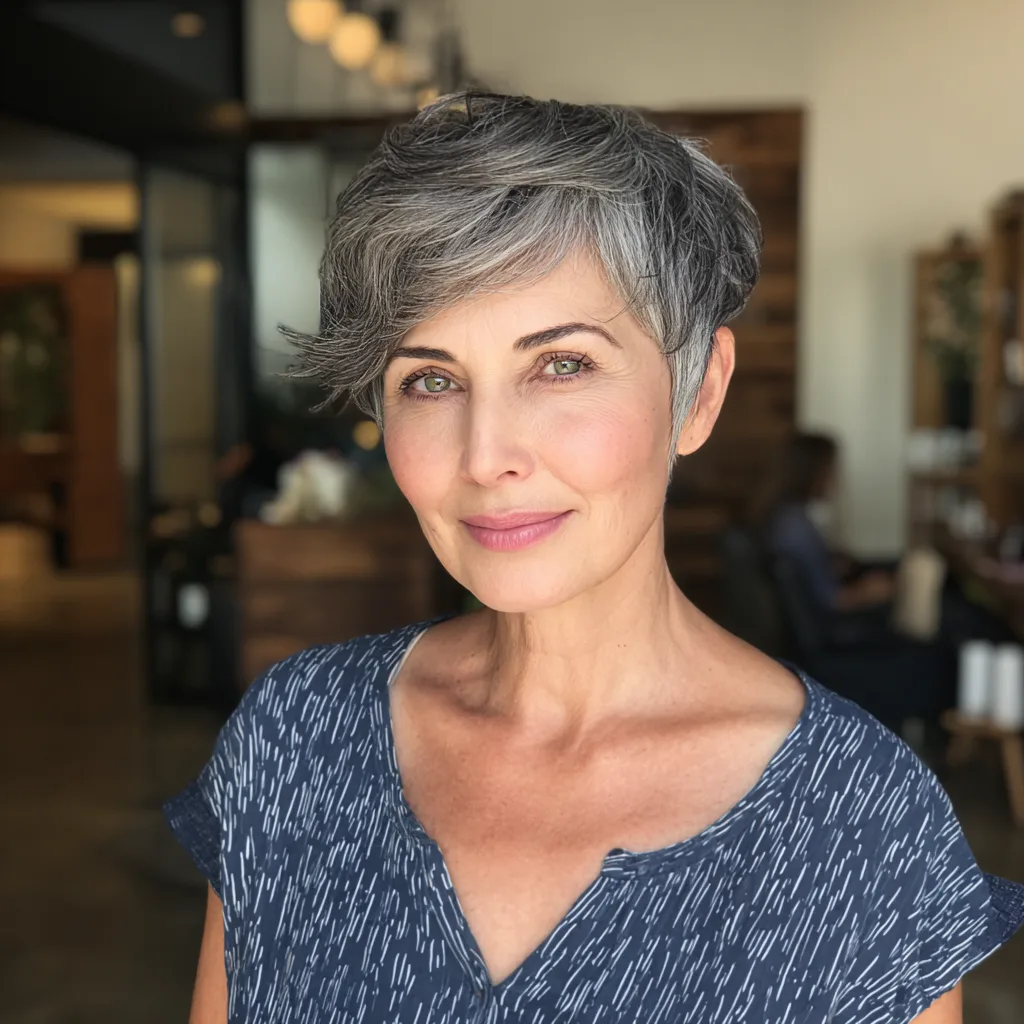 Modern Textured Grey Pixie Cut with Playful Volume