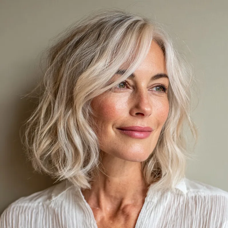 Modern Textured Lob with Soft Blonde Highlights